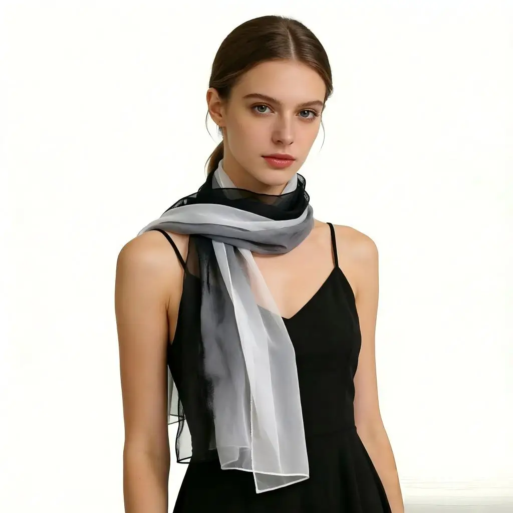 Summer Women White Black Series Thin Soft Chiffon Beach Silky Georgette Scarf Shawls 160cm Long Wraps Beach Sunscreen Hijab