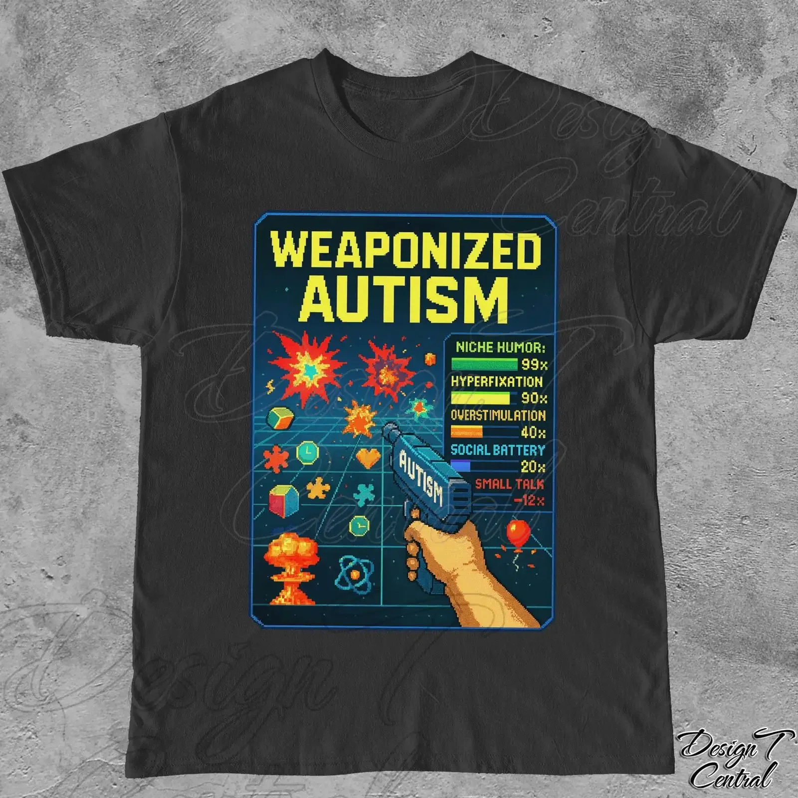 Funny Neurodivergent T Shirt Weaponized Autism ADHD vintage Washed Top For Everyday Wear Comfortable graphic Casual Slightly