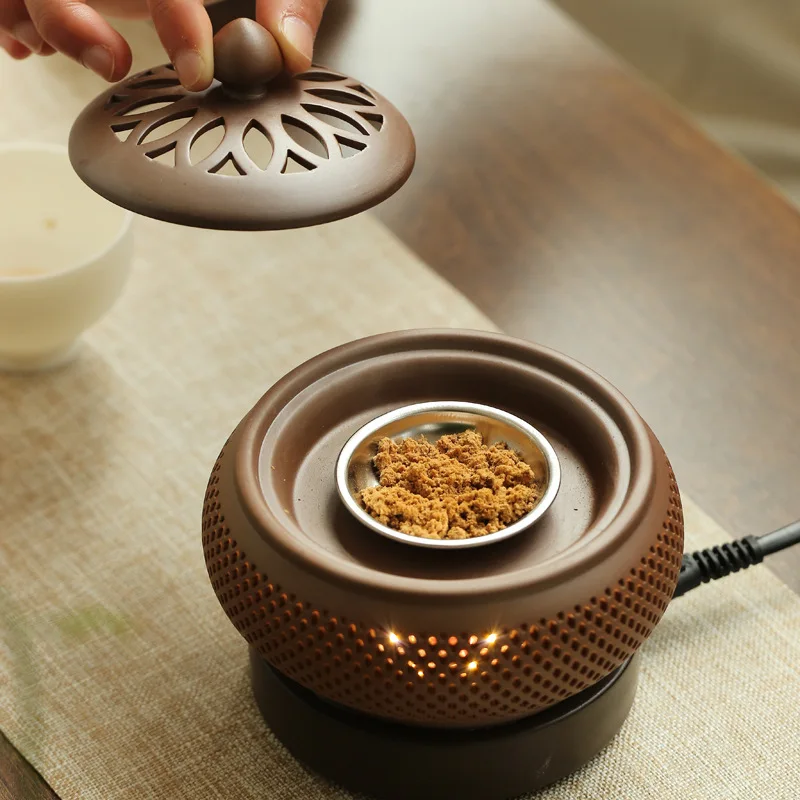 Purple Sand Enamel Electronic Incense Burner 110V/220V Timed Essential Oil Furnace Can As Night Light with EU Adapter