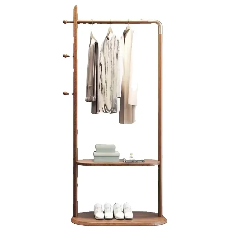 Chinese-style bedroom coat rack, walnut color simple clothing store, homestay bedroom hanging clothes multi-functional shelf