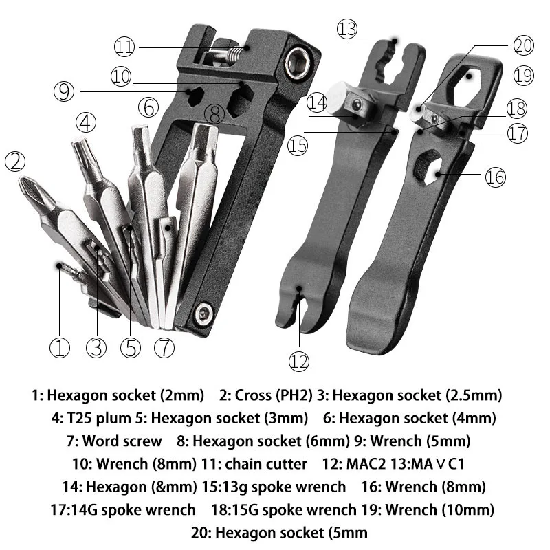 ESLNF 20 In1 Bicycle Repair Tools Sets Multi Function Foldable Hex Spoke Wrench Mountain Road Bike Repair Screwdriver Tool