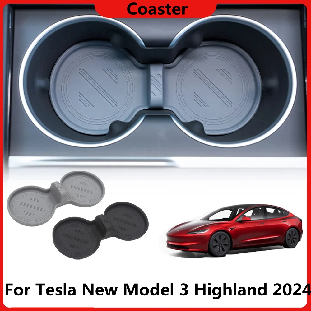 

For Tesla Model 3 Highland 2024 Water Cup Mat Coasters Slots Non-Slip Mat Waterproof Drink Pad Car Silicone Interior Accessories