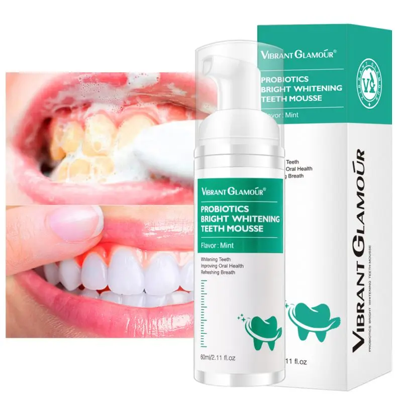 

Sdattor 60ml Brighten Whitening Teeth Mousse Mint Probiotics Toothpaste Remove Stains Plaque Odor Refresh Breath Oral Hygiene Be