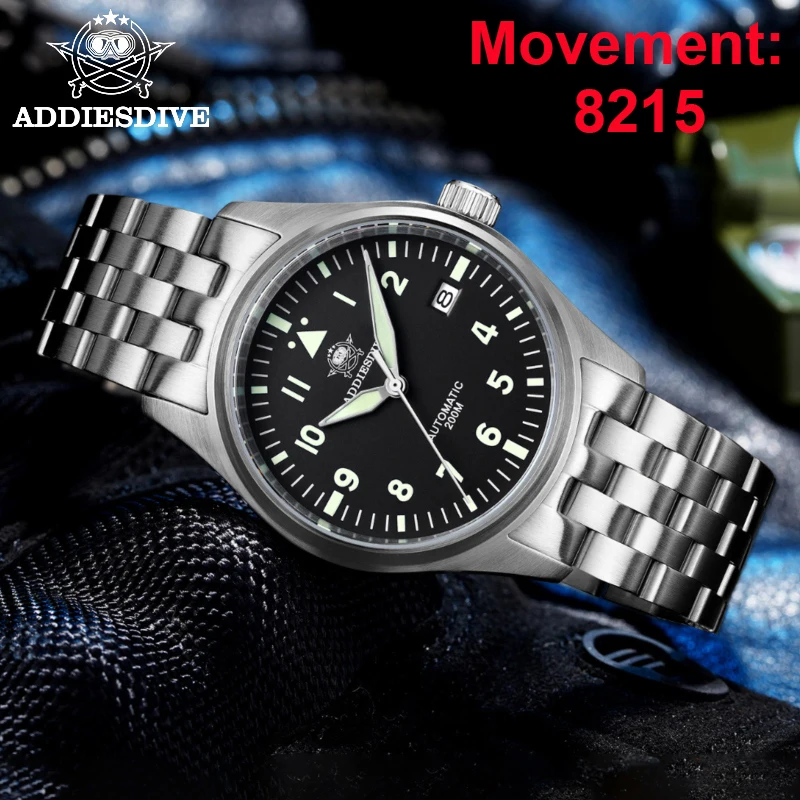 

ADDIESDIVE Watches for Men Japan 8215 Sapphire Mechanical Watches 200m Waterproof Pilot Watch Retro Luminous Automatic Watch