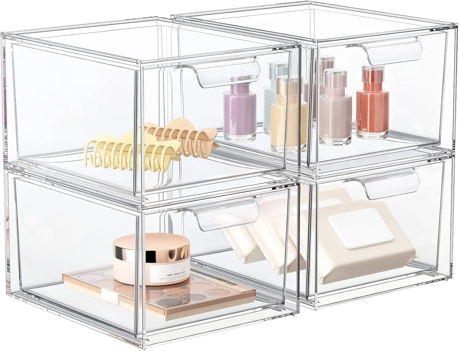 

Набор из 4 штук: штабелируемые органайзеры для косметики и хранения, акриловые органайзеры, прозрачные пластиковые ящики для хранения с...