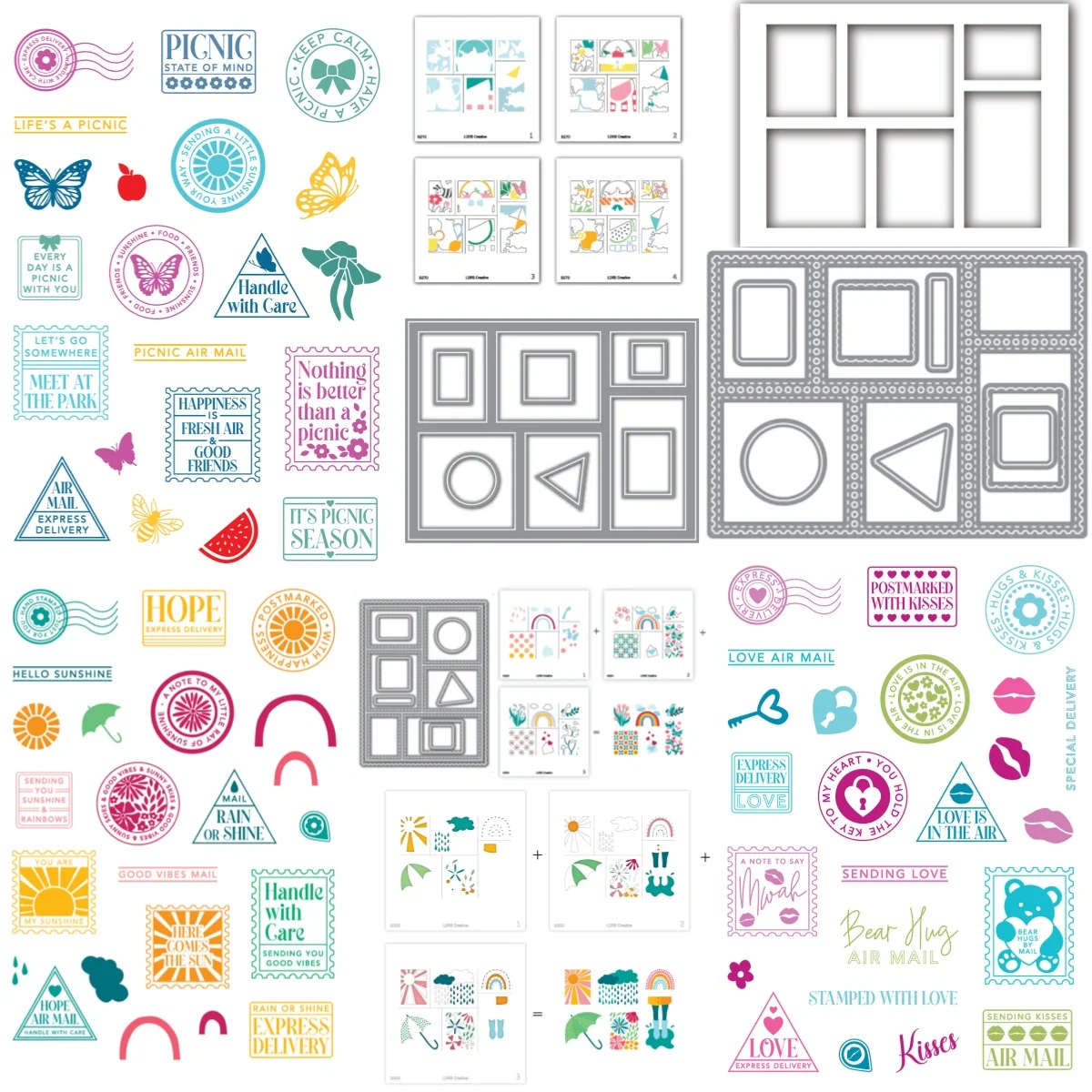 

Picnic Postage Collage Metal Cutting Dies Clear Stamps Stencil DIY Scrapbook Embossed Handcraft Paper Card Album Craft Template