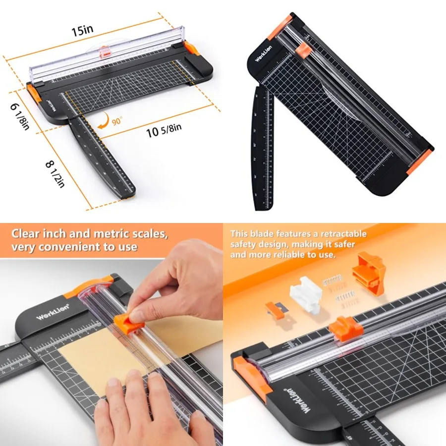 Paper Cutter - A4 Paper Craft Cutter with Security Blade for Cut Gift Card, Coupon, Label, Cardstock, Photo, 12 inch lack Offic