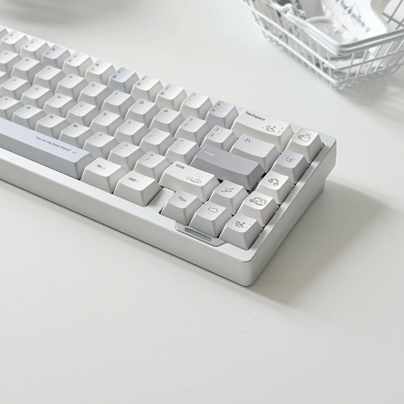 Anti‑Oil PBT Keycaps Set PBT Material Cartoon Print Milk White Cherry Profile for Mechanical Keyboard Office Gaming Key Caps