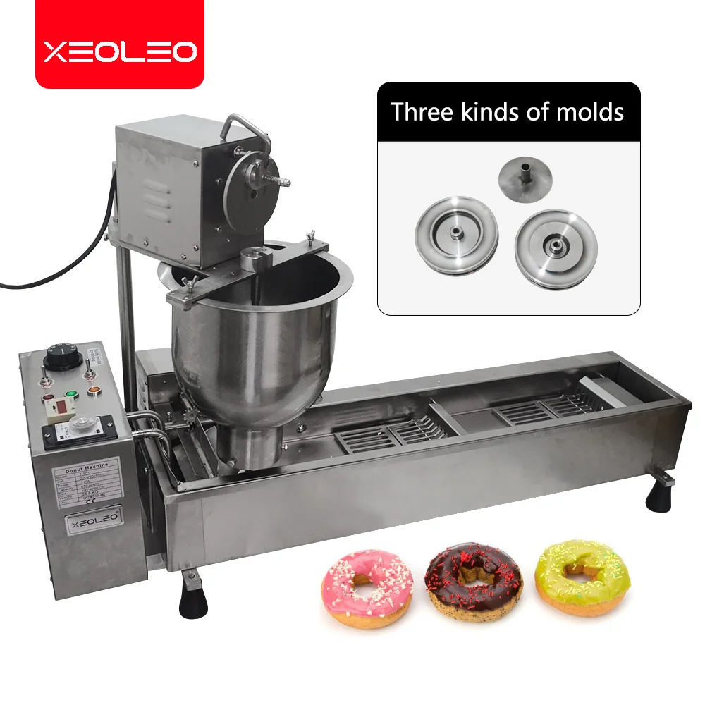 XEOLEO Commercial Electric Donut Maker Machine Ball Shape Donut Machine Cake Donuts Fryer Automatic Counting System 3 Set Moulds