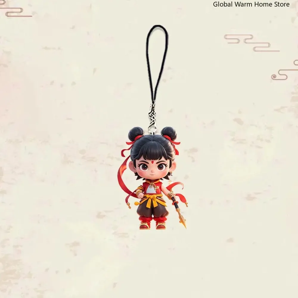 Cute NeZha 2 Keychain Figure Toy, Miniature Nezha Character Key Chain for Bag Decoration and Gift Giving Figurine Chinese film