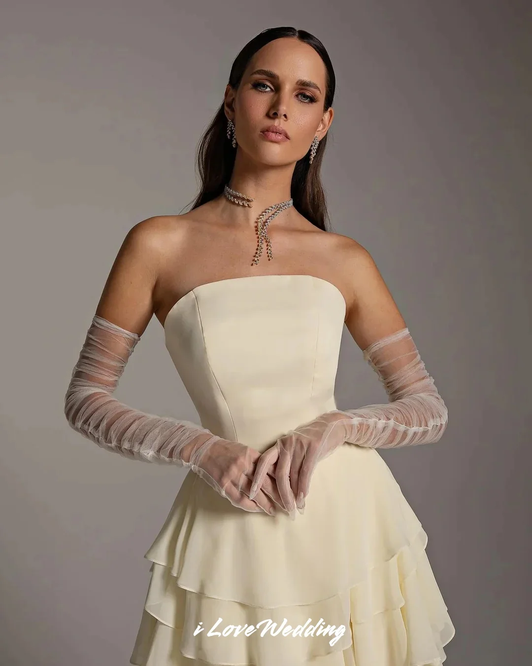 Yellow Strapless Prom Dress 2025 Chiffon Sleeveless Pleated A-Line Tiered فساتين للمناسبات الخاصة Wedding Party Dress Customized