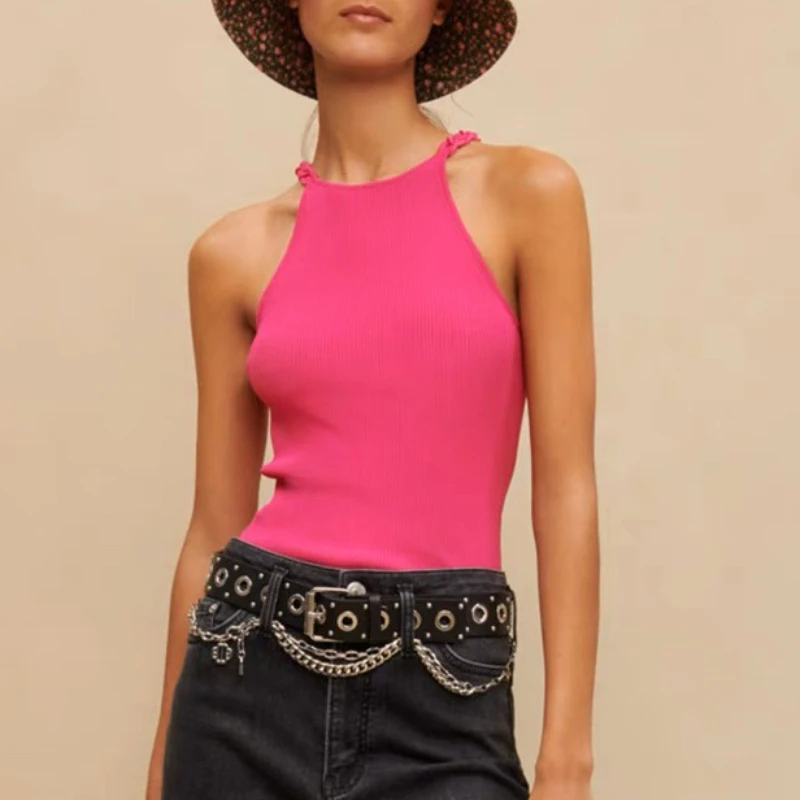 

The 2025 summer new women's wide shoulder strap ice silk sleeveless vest y2k fashionable casual elastic slimming base top