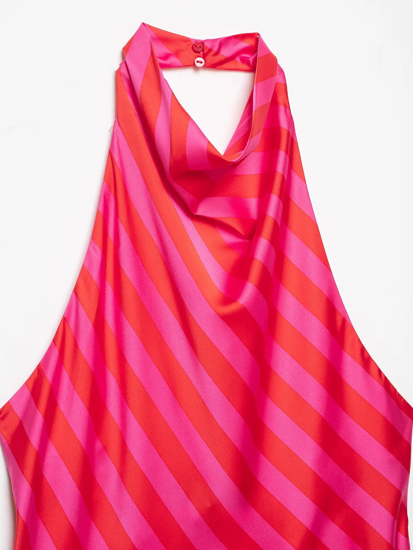 Damen Mode Satin-Streifen-Sets Sexy Neckholder Rückenfreies Ärmelloses Top + Lange Röcke Sommer Urlaub Neu 2-teilig – Detail 9