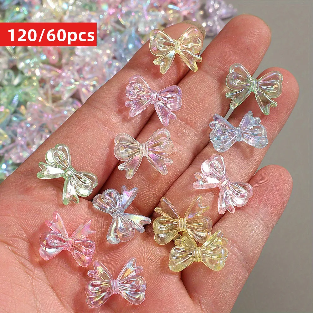 120/60pcs 19*15mm Acrylic Rainbow Sparkling Finish Transparent Small Bow AB Mixed Color Beads | Jewelry Making DIY Accessories