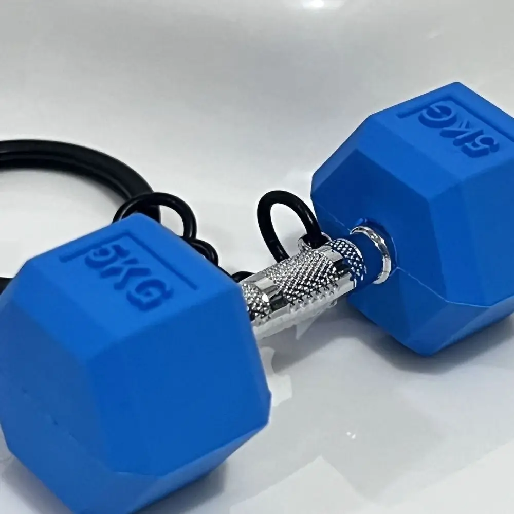 Creative Fitness Equipment Dumbbell Keychain PVC Alloy Bag Charm Sports Key Ring Key Holder Simulation Barbell Pendant Gym Gift