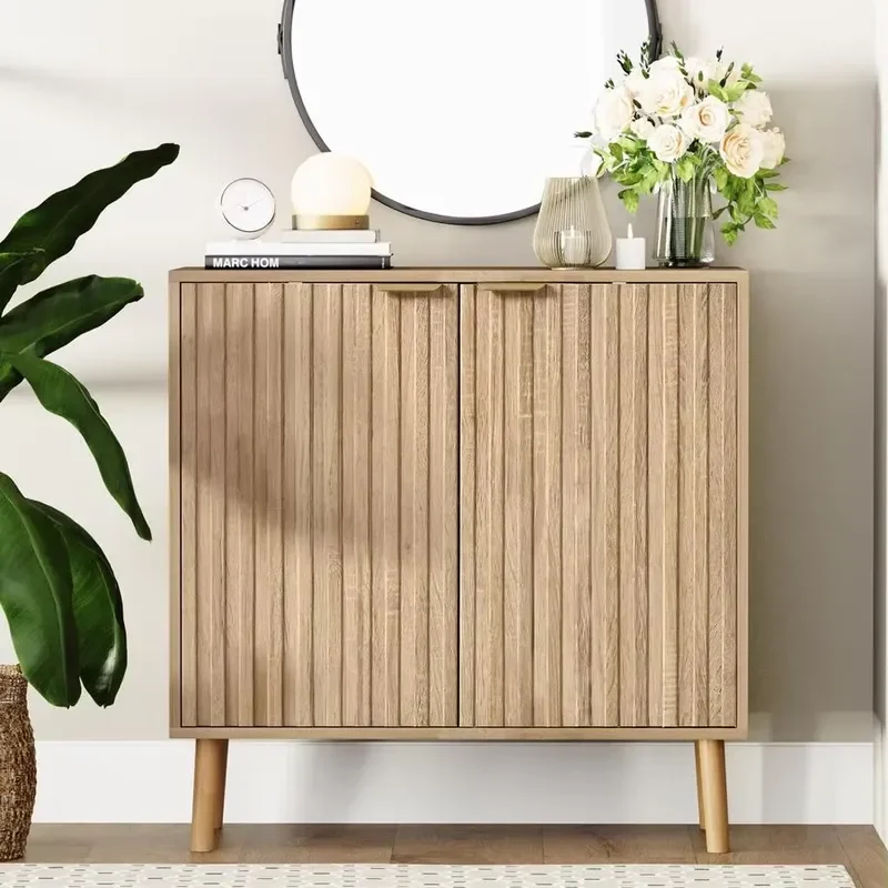 Free Standing Storage Cabinet Wood Sideboard Buffet Multifunctional Accent Furniture for Living Room Hallway Entryway Dining