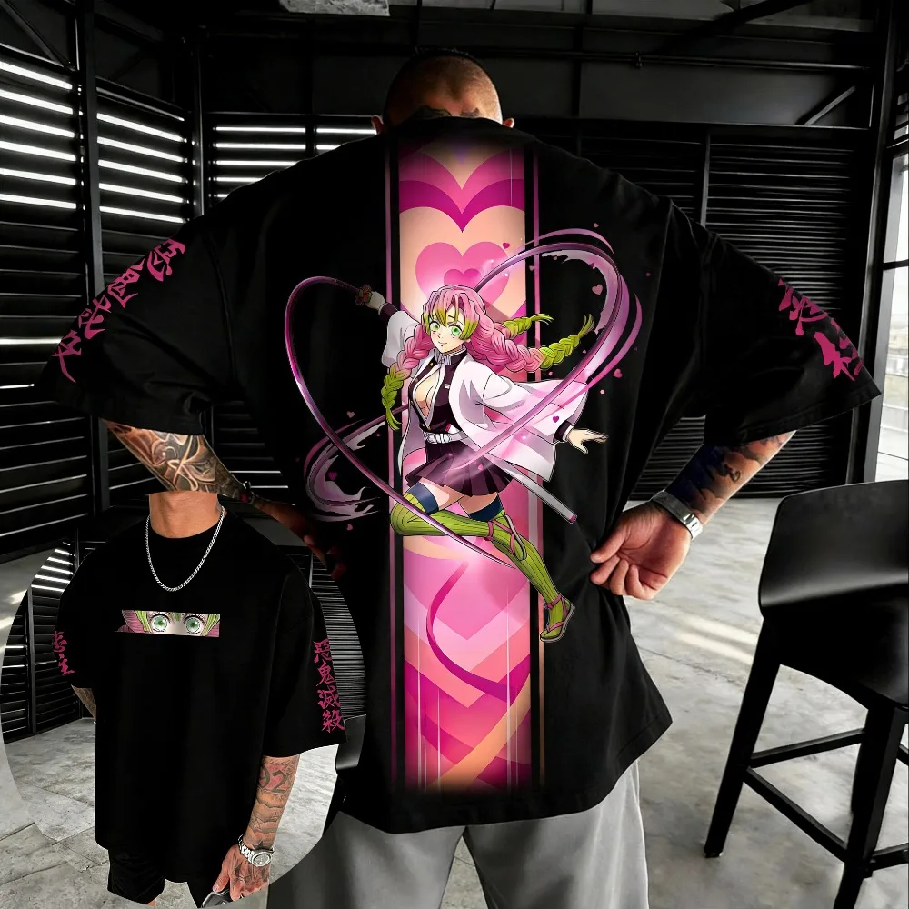 Übergroßes Unisex-T-Shirt aus reiner Baumwolle, Demon Slayer Kochou Shinobu, 2026, Sommer, neues Produkt, Anime-bedrucktes, lässiges, kurzärmeliges Oberteil – Detail 3