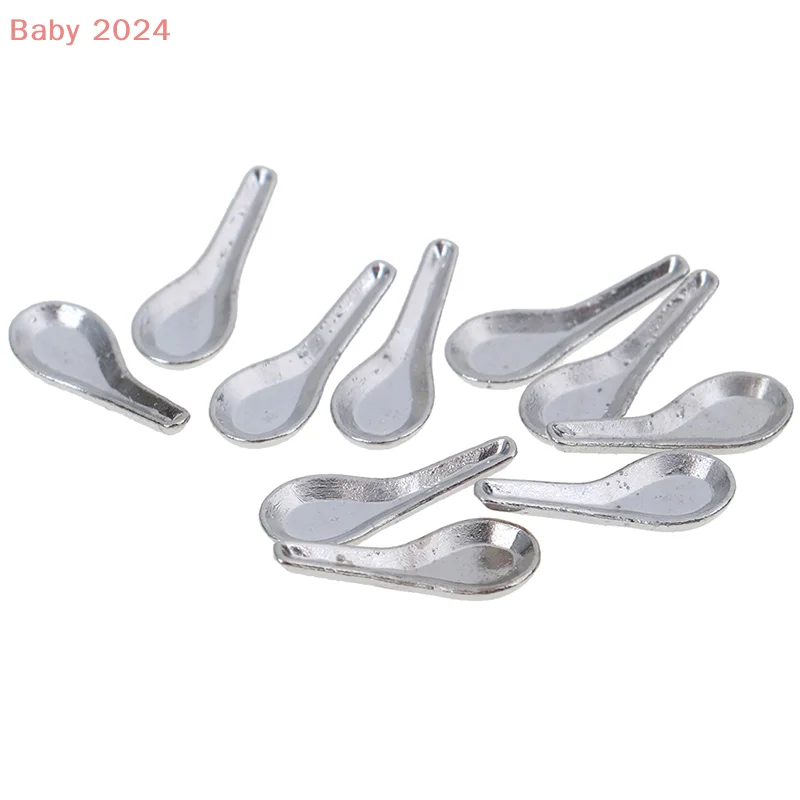 10 Pieces 1:12 Dollhouse Miniature Soup Spoon Set Pretend Play Dollhouse Kitchen Accessories