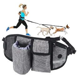 Hands Free Dog Running Leash with 2 Shock-Absorbing Bungees 2 Handles Waterproof Nylon Reflective Waist Leash for Dog Walking