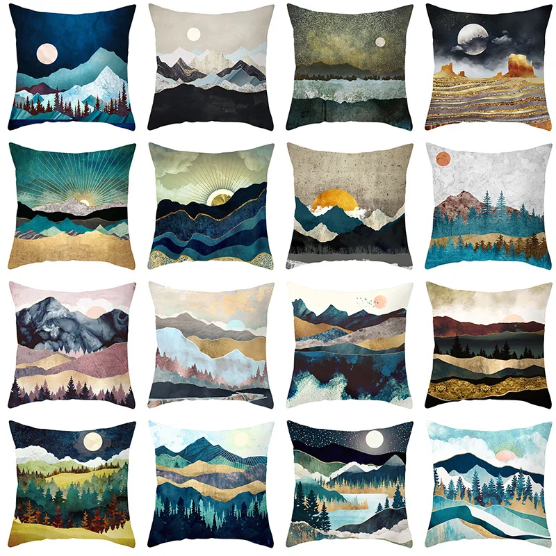 

Ins Wind Simple Landscape Pillowcase Sun Mountains Pillow Cover 45x45cm Square Sofa Waist Cushion Case Home Decor Pillow Case