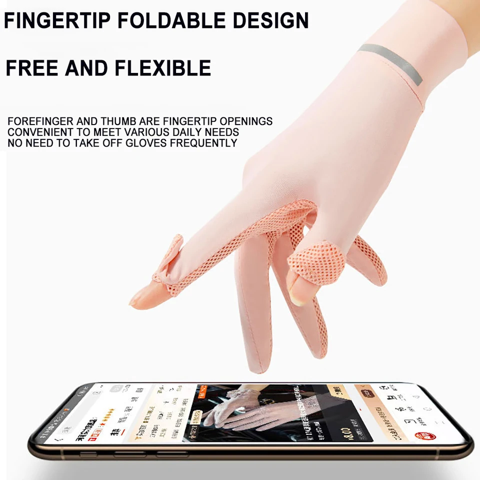 KoKossi Summer Women's UV Protection Gloves Touch Screen Breathable Ice Silk Gloves Outdoor Driving Riding Thin Suncreen Gloves