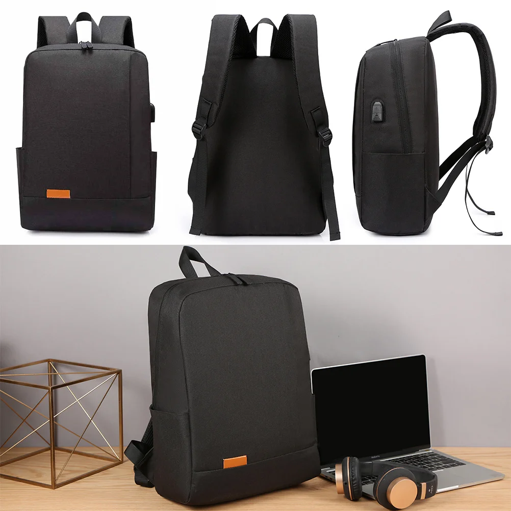 1Pcs USB Student Bookbag Casual Backpack Black Oxford Cloth Waterproof Schoolbag Large Capacity Laptop Daypack Adjustable Straps