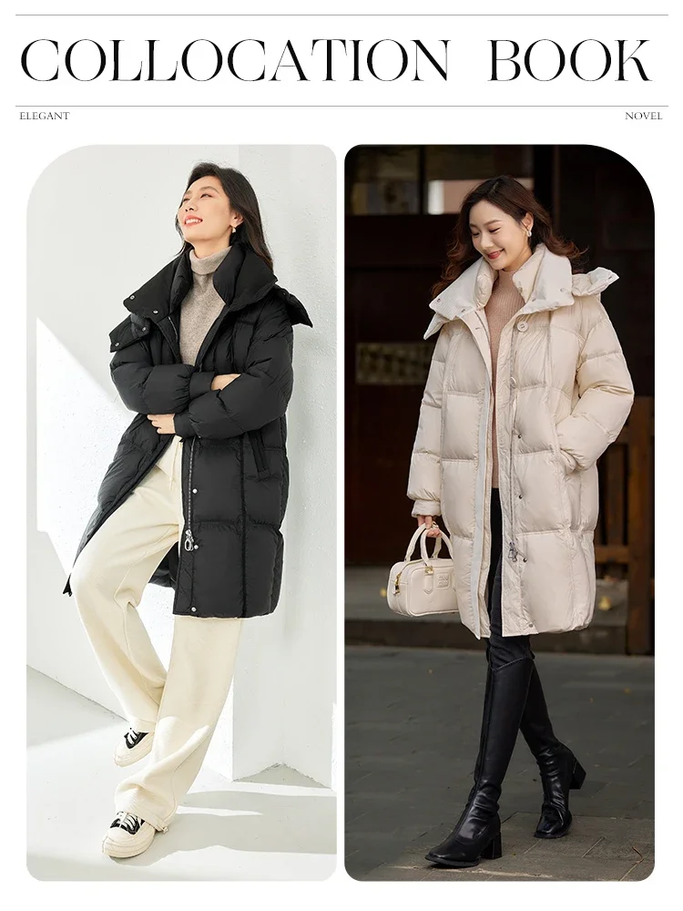 Vimly White Duck Down Puffer Jackets Women Winter Warm Long Down Coat 2023 Windproof High Neck Detachable Hood Outerwear 50636