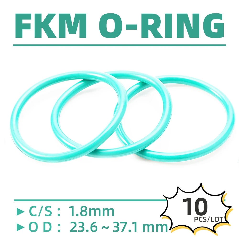 10PCS/Lot Rubber FKM  CS 1.8 mm OD 23.6/24.2/24.8/26/27.2/27.9/28.6/29.4/30.1/30.9 mm O Ring Gasket Oil Resistant Waterproof