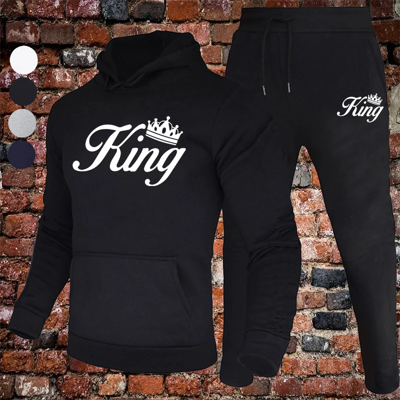 

Hot Sale King Printed Pants Sweater T-Shirt Couple Suit Fashion Men's Fashion Couple Suit Couple Pullover