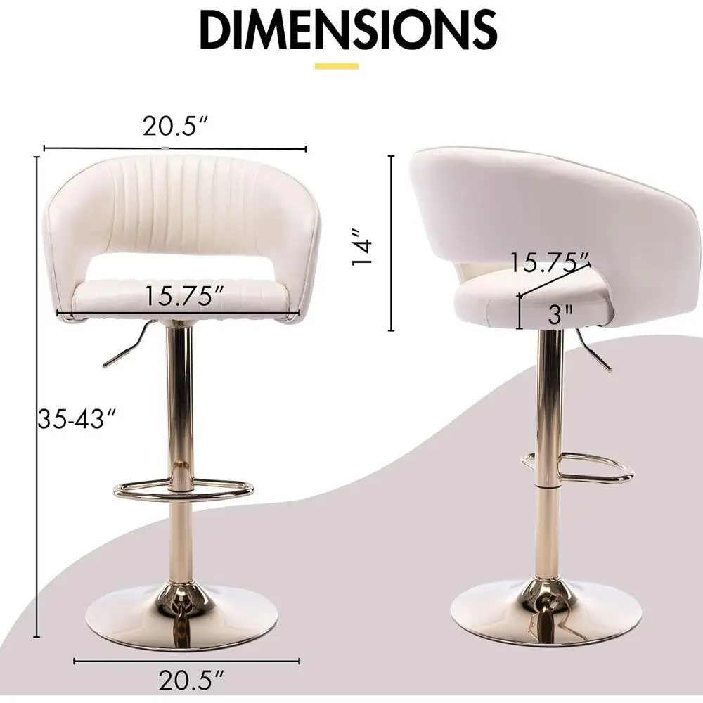 Beige PU Leather Swivel Bar Stools with Gold Base - Adjustable Height, 360° Rotation, Comfortable Backrest, Memory Foam Seat, St