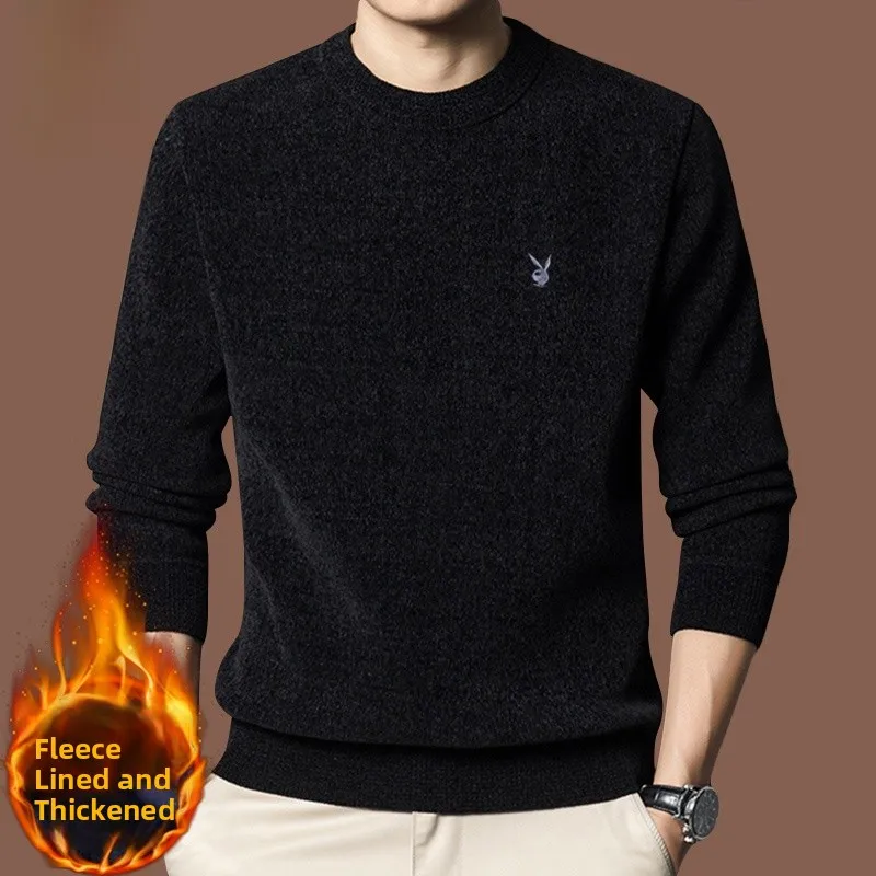 

Мужской вязаный свитер Fce на подкладке Thiened, зимний теплый повседневный круглый Ne Busin Casual Sle среднего возраста Dad irt