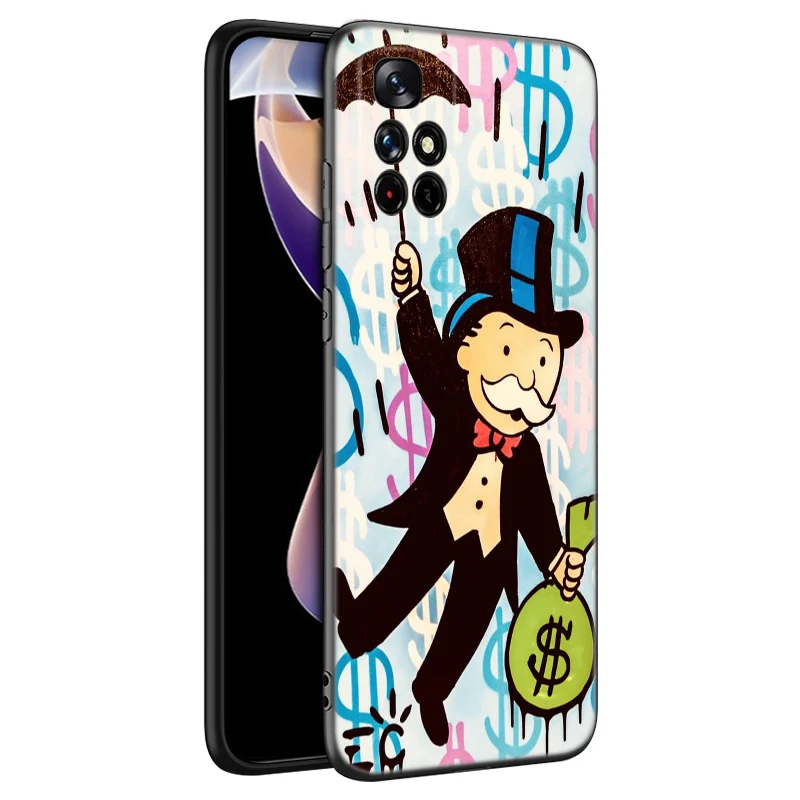 Dollar Alec Monopoly Black Silicone Phone Case For Xiaomi Redmi Note 10 11 11S 12 12R 13 13R Pro 12S 4G 11T 5G Plus 10S