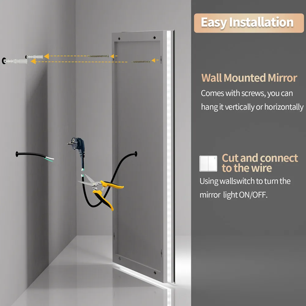 Crystal LED Bathroom Mirror Dimmable IP65 Waterproof Double Lights Vanity Makeup Mirror Luxury Dressing Wall Mount