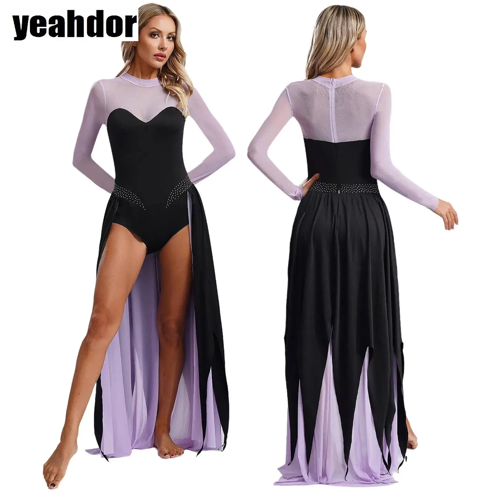 

Women Halloween Mermaid Sea Witch Cosplay Costume Long Sleeve Sparkle Tulle Leotard Dress Maxi Dress Bodysuit Fancy Gothic Dress
