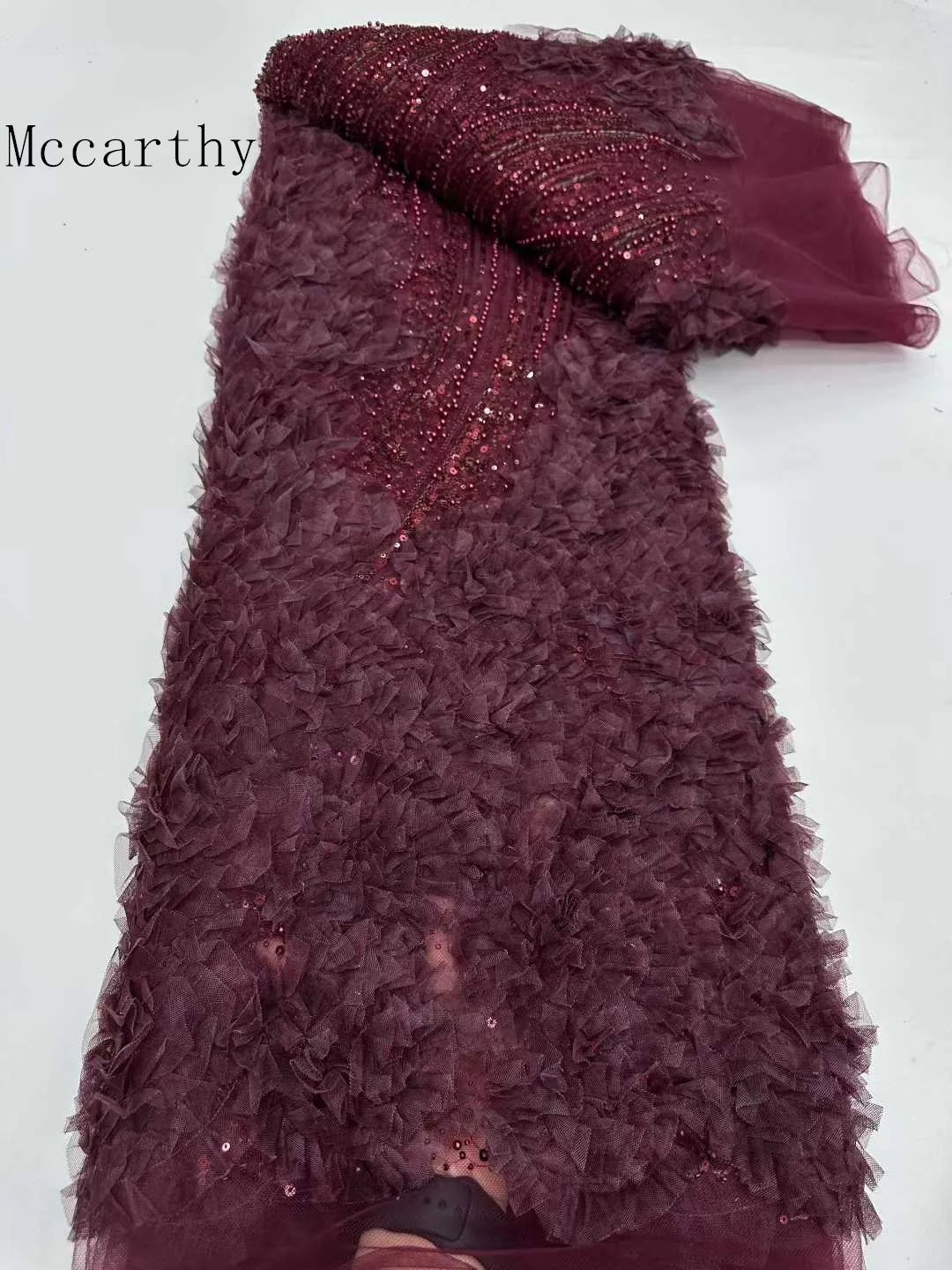 

African Beads Lace Fabric 2025 Beaded Lace Fabric France Sequins Nigerian Embroidery Bridal Mesh Lace Fabric For Women Sewing