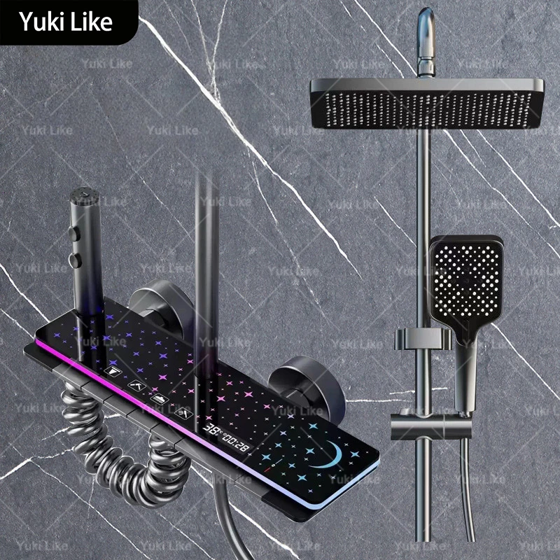 

Starry Sky Ambient Lighting Shower System Set Multifunctional Smart Digital Display Piano Keys Bathroom Pressurize Shower Set