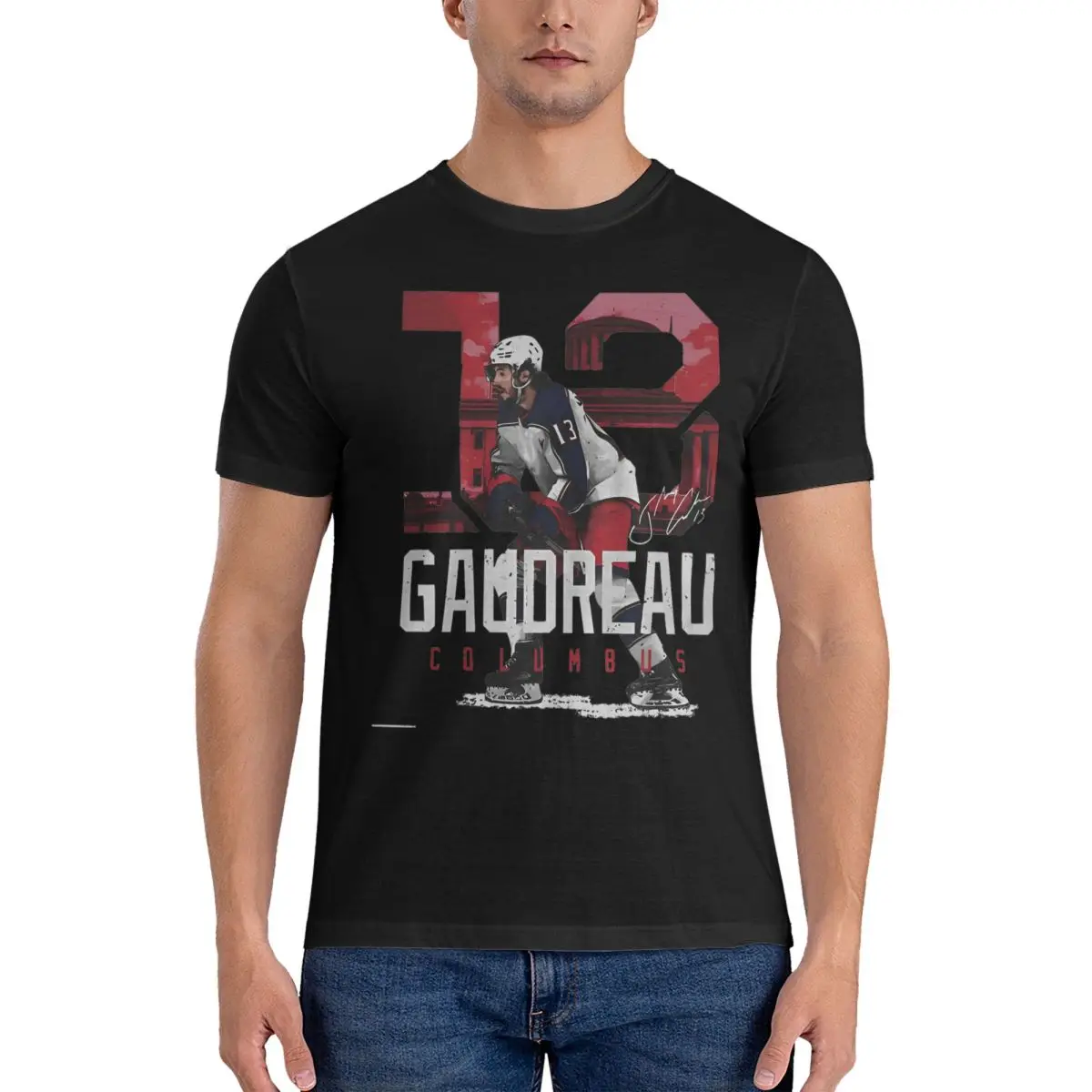 Johnny Gaudreau Tshirts Men's Cotton Tops Shirts Streetwear Ice Hockey Columbus O-neck Short Sleeve