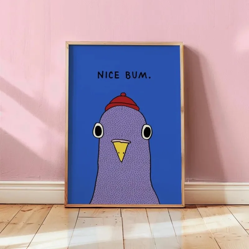1pc frameless Canvas Painting Quirky Pigeon 'Nice Bum' Poster Frameless Canvas Wall Art Printing: Funny Retro Bathroom Wall Art