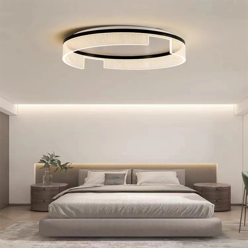 New Modern Led Ceiling Light For Bedroom LIving Room Black Metal Round Acrylic Aluminum Kitchen Ceiling Chandeliers AC85-265V