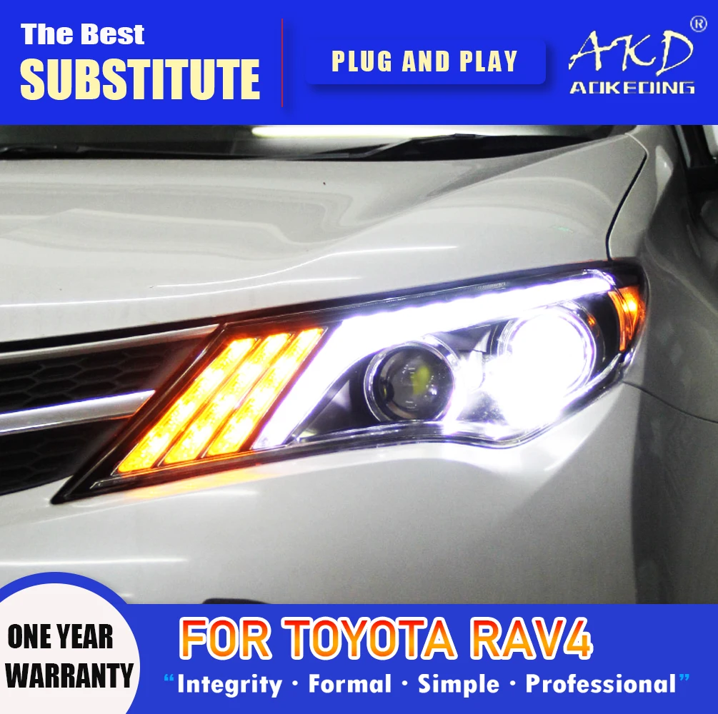 AKD Head Lamp for RAV4 LED Headlight 2013-2016 Headlights RAV4 DRL Turn Signal High Beam Angel Eye Projector Lens