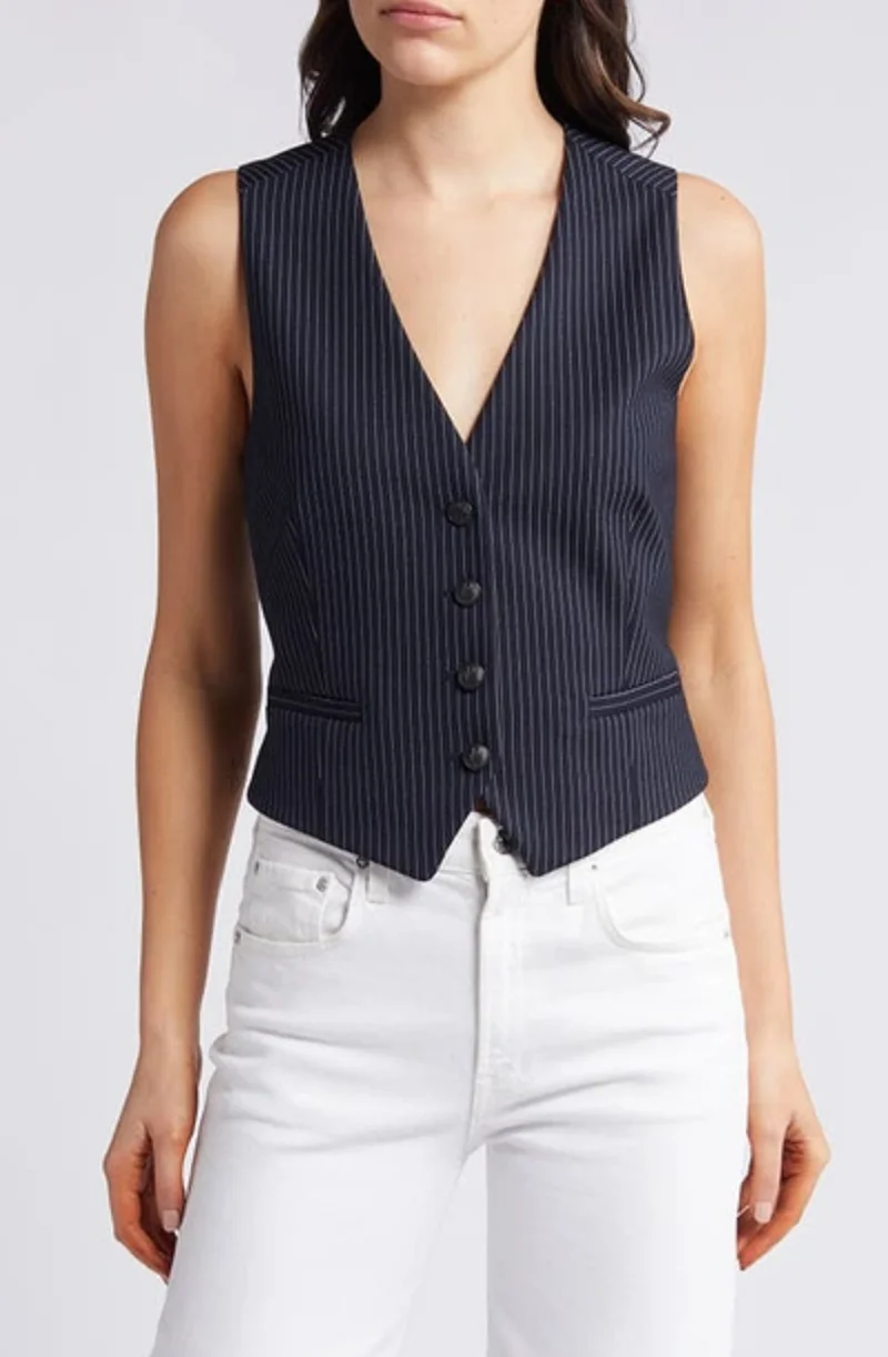 Vest Women's Vest Single-breasted Striped Vest Office Elastic Fashion Top Vests for Women Summer 2024  Jackets Clothing