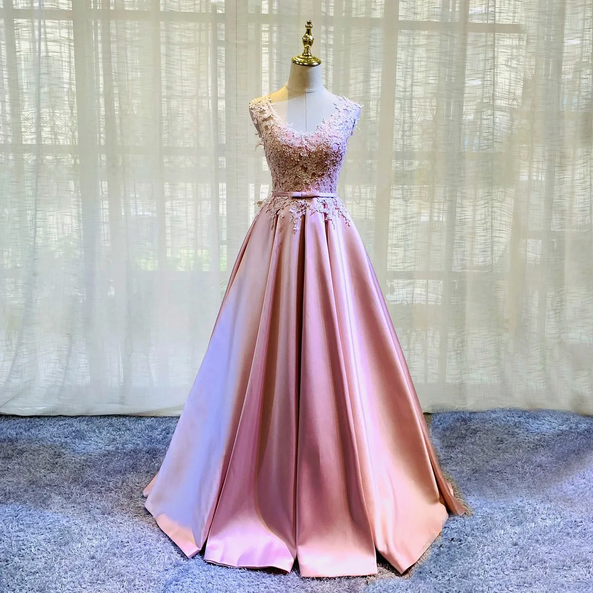 

GUXQD A-Line Pink Evening Dresses Women Satin Lace Sleeveless Prom Party Gowns Formal Vestido De Fiesta robes de soirée