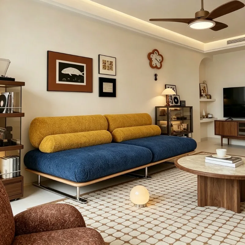 Minimalist building block sofa living room small apartment combination module sofa, straight row three-person removable