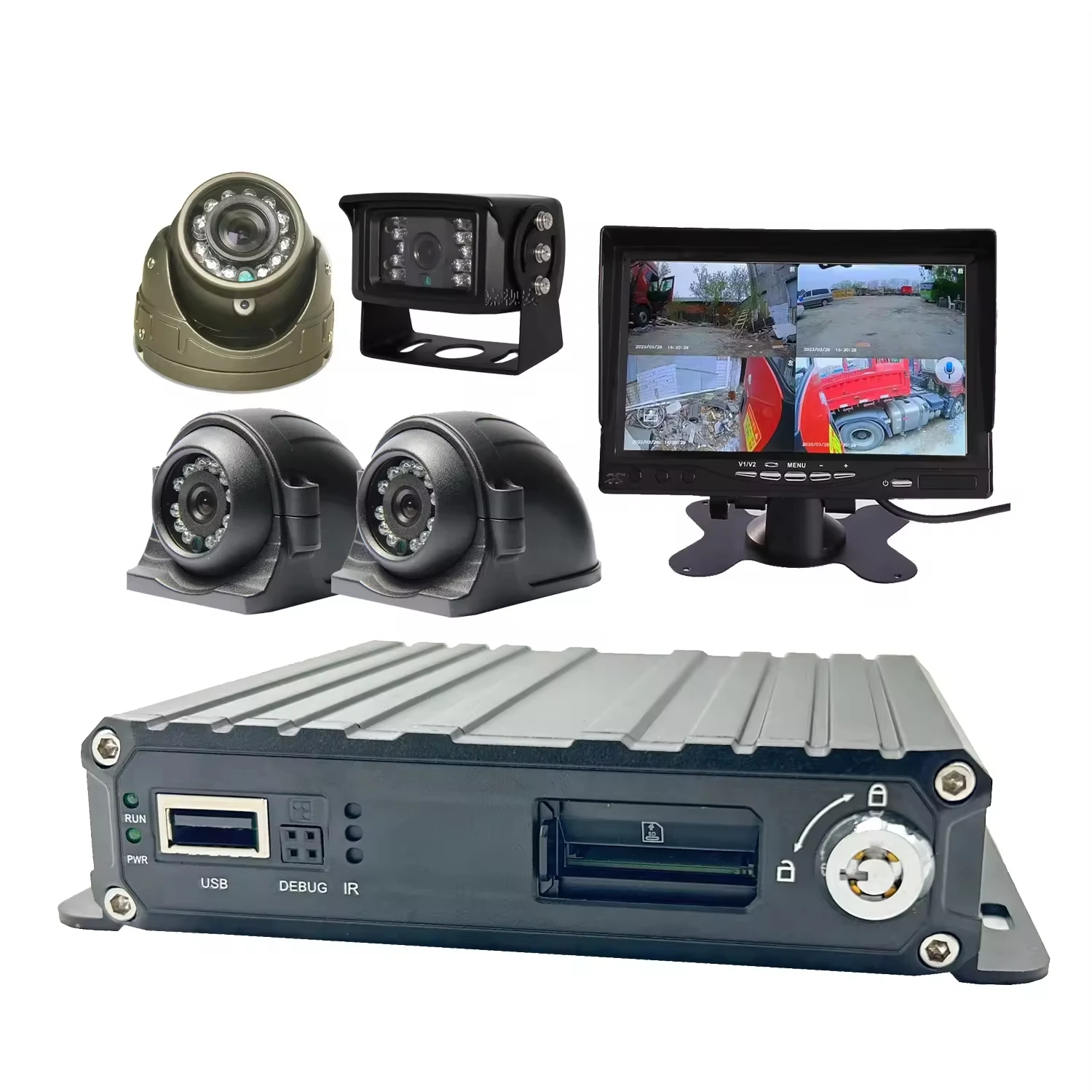 

4CH GPS 1080P AHD Surveillance System 7 Inch VGA Monitor 4 IR Night Vision Waterproof Cameras 7 Inch IPS Mobile DVR SD Card