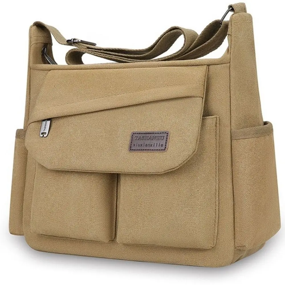 سعة كبيرة الرجال حقيبة كتف قماش بلون متعدد جيب حقيبة ساعي كل مباراة الكورية نمط حقيبة كروسبودي الأعمال #3