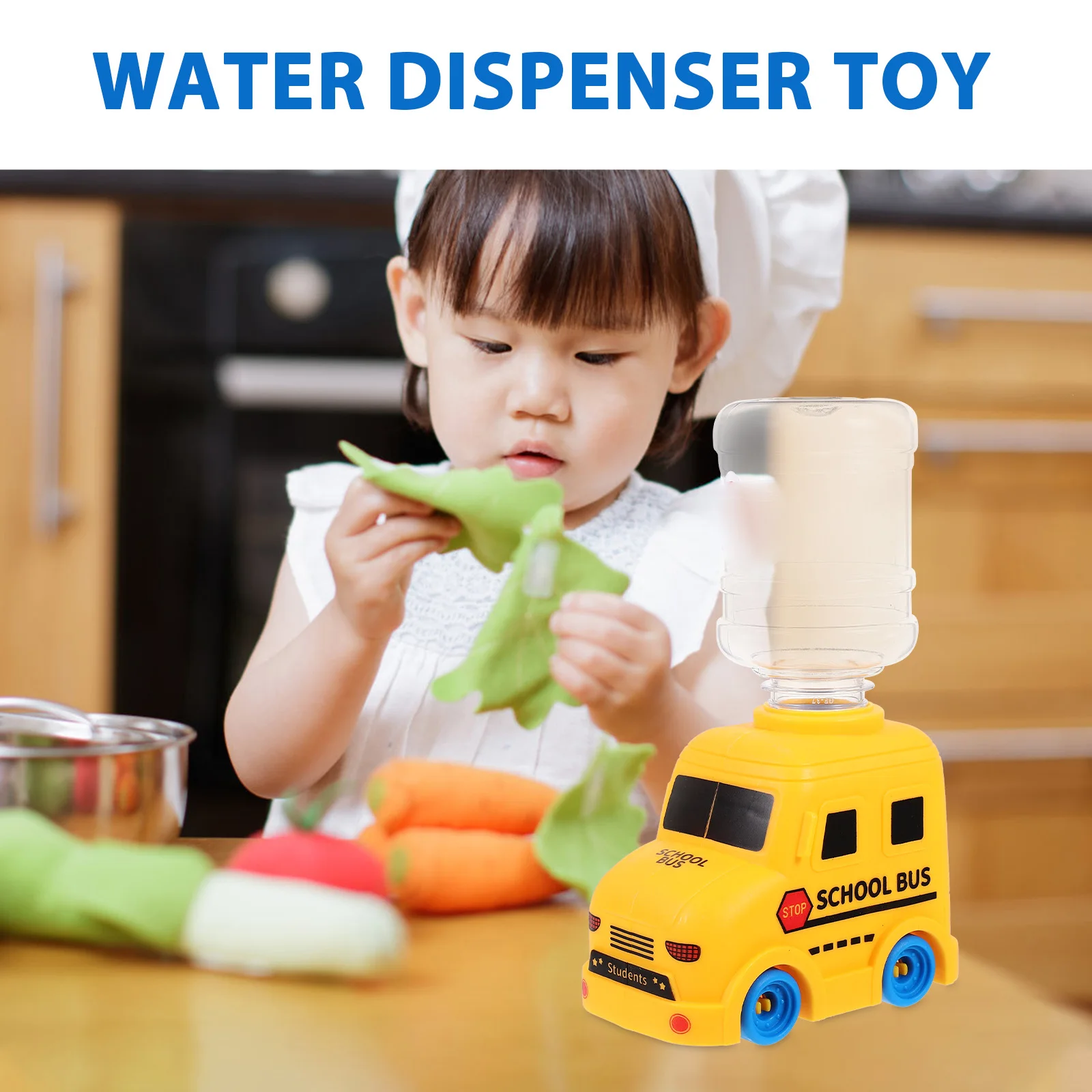 1pc Mini Wasser Dispenser Schule Bus Form Kinder Pretend Spielen Küchengerät Trinkbrunnen Für Kleinkinder Desktop Bildungs