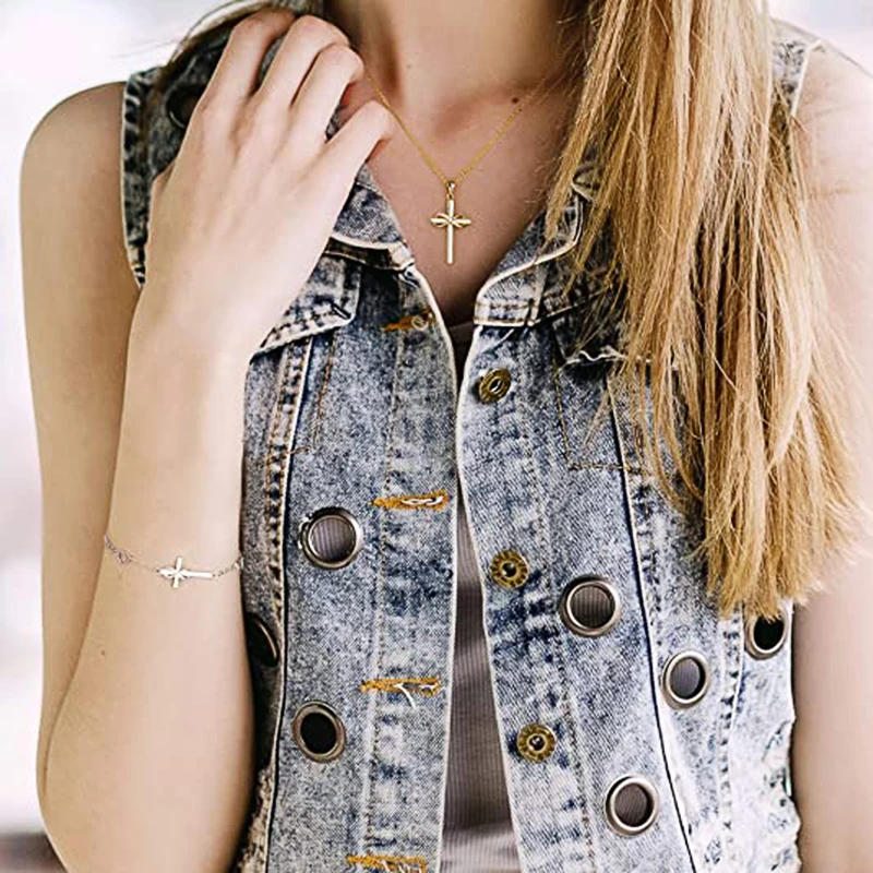 Huitan Cross with Infinity Sign Pendant Necklace for Women Simple Stylish Gold Color Neck Accessories Temperament Lady Jewelry