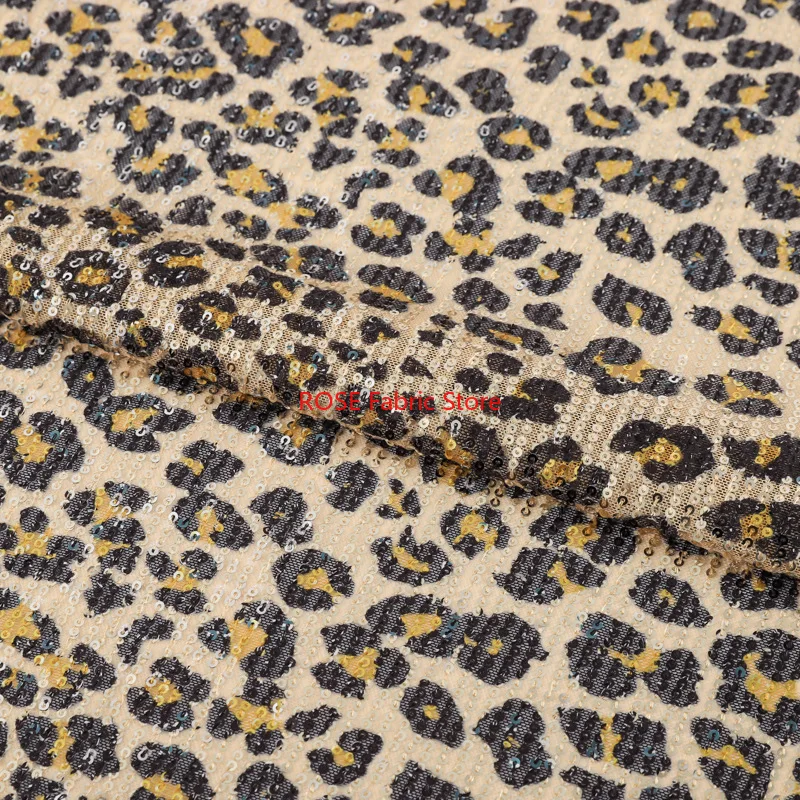 

1 yard Leopard Print Sequined Embroidered Fabric Women's Dress Handbag Hollow Mesh Handmade DIY Sewing Cloth