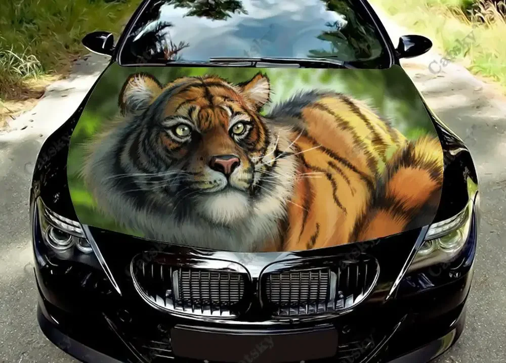 

Skyfire Tiger Animal Print Car Hood Vinyl Stickers Wrap Vinyl Film Engine Cover Decals Sticker on Car Auto Accessories