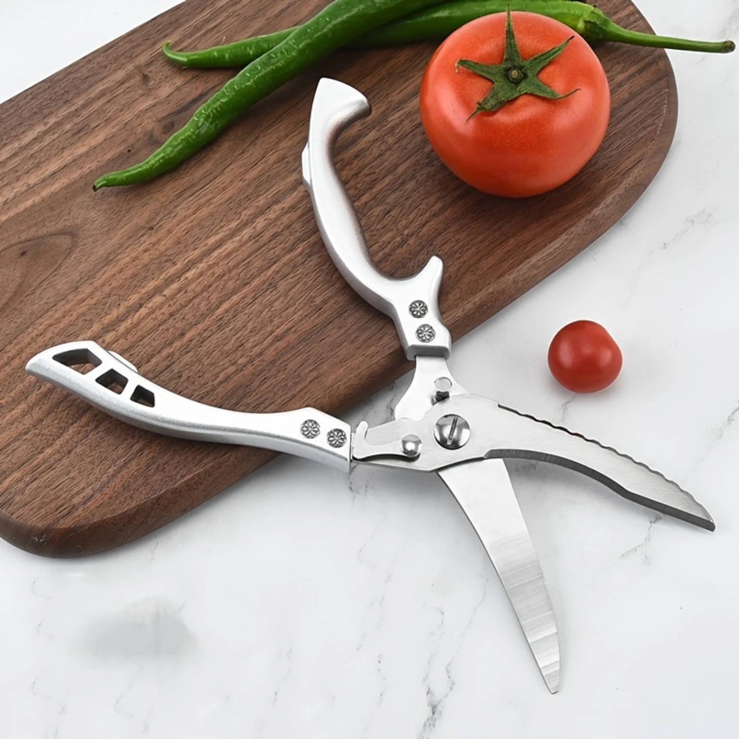 Ultra-Versatile Stainless Steel Kitchen Shears - Exceptionally Powerful for Effortless Cutting of Poultry, Chicken, Duck, Fish, 